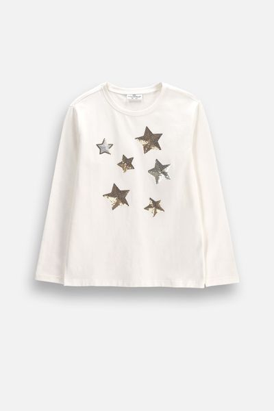 COCCODRILLO COCCODRILLO Tricou cu mânecă lungă merry xmas măsură 98 culoare ecru pentru fete