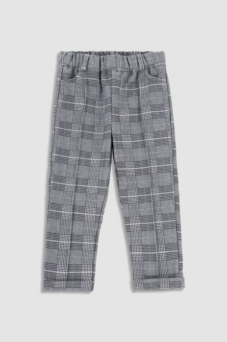Pantaloni tricotați gri, cu model discret în carouri, cu buzunare