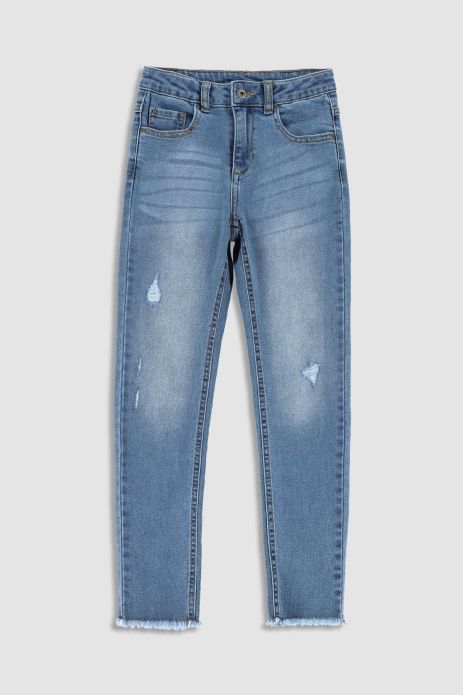 Pantalon jeans bleumarin cu pantaloni franjurați și cusături, SLIM LEG 2