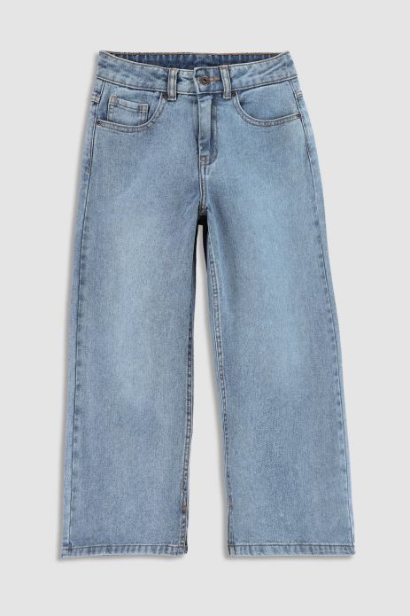 Pantalon jeans bleumarin în croială CULOTTE și buzunare 2