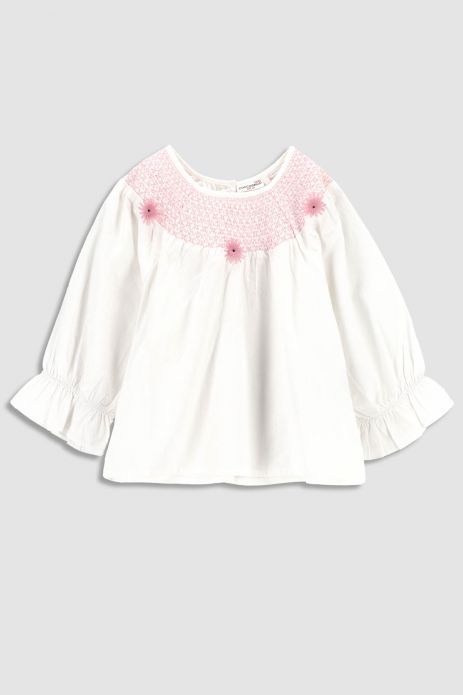 Bluză cu mânecă scurtă alb, cu aplicație florală 2