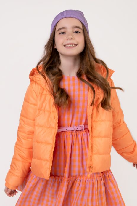 Jachetă de tranziție portocaliu, cu glugă și elemente reflectorizante