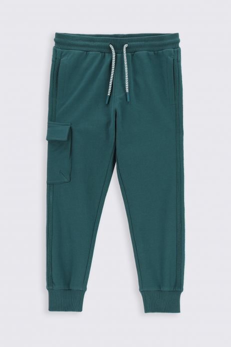 Pantaloni de trening verde cu dungi și buzunare
