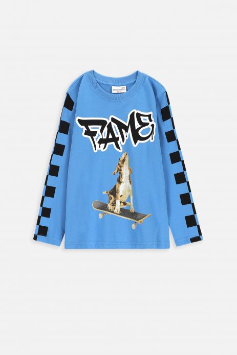 Tricou cu mânecă lungă albastru, cu imprimeu cățel pe skateboard 2