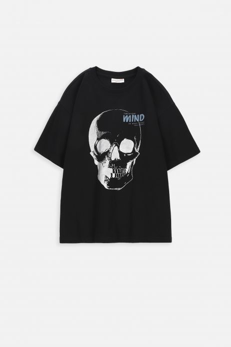 Tricou cu mânecă scurtă negru, cu imprimeu craniu 2