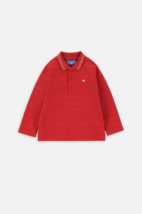 Tricou cu mânecă lungă roșu, cu dungi cu guler polo 2