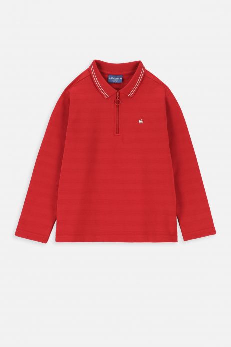Tricou cu mânecă lungă roșu, cu dungi cu guler polo 2