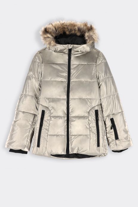 Jachetă de schi pentru fete cu dublură de fleece și material lucios