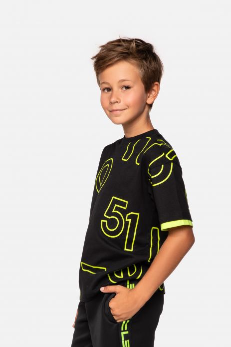 Tricou cu mânecă scurtă pentru băieți model oversize, cu grafică și elemente elastice
