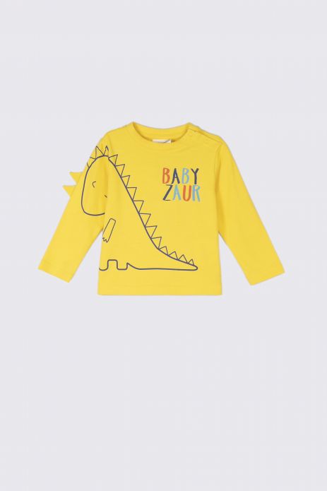 Tricou cu mânecă lungă galben, cu imprimeu cu dinozauri