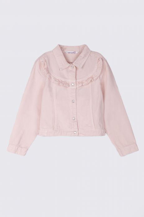 Jachetă fără căptușeală roz, cu guler