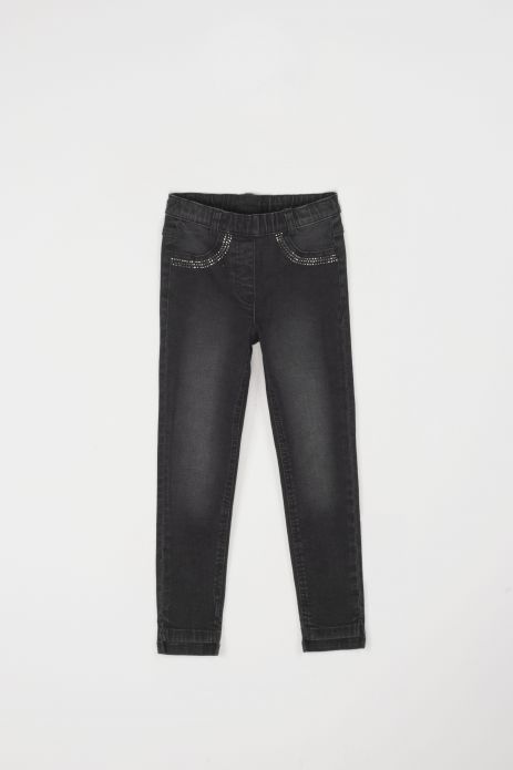 Pantalon jeans negru, cu decorațiuni pe buzunare TREGGINS