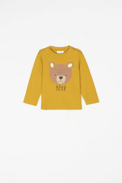 Tricou mânecă lungă culoarea mierii, cu imprimeu ursuleț de pluș