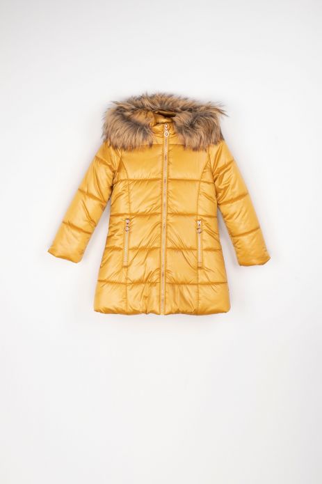 Palton de iarnă cu glugă împodobită cu blană și căptușeală din fleece