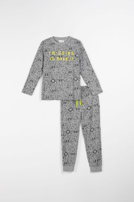 Pijama pentru băieți gri cu mâneci lungi