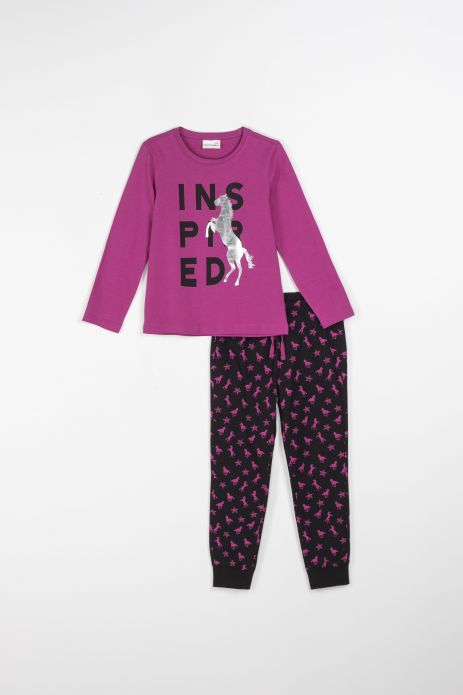 Pijama pentru fete multicolor cu mâneci lungi