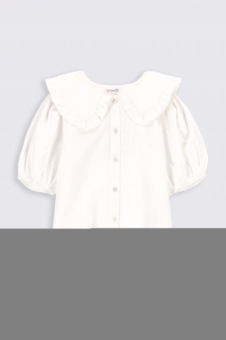 Bluză cu mânecă scurtă alb cu guler și mâneci bufante 2