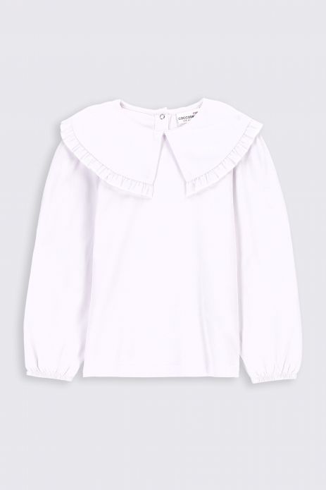 Tricou cu mânecă lungă alb cu guler decorativ 2
