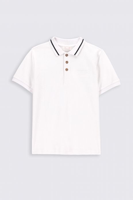 Tricou cu mânecă scurtă alb simplu cu guler polo