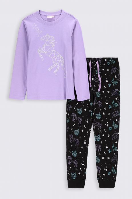 Pijamale fete multicolor bumbac, cu mâneci lungi